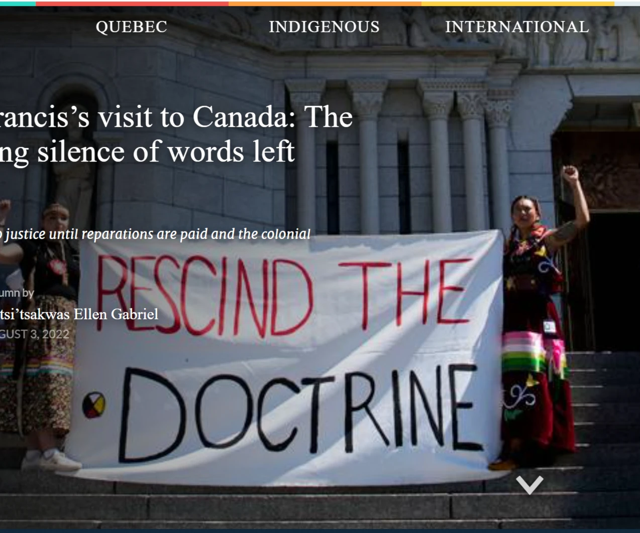 La visita del Papa Francisco a Canadá: El ensordecedor silencio de las palabras no dichas La visita del Papa Francisco a Canadá: El ensordecedor silencio de las palabras no dichas