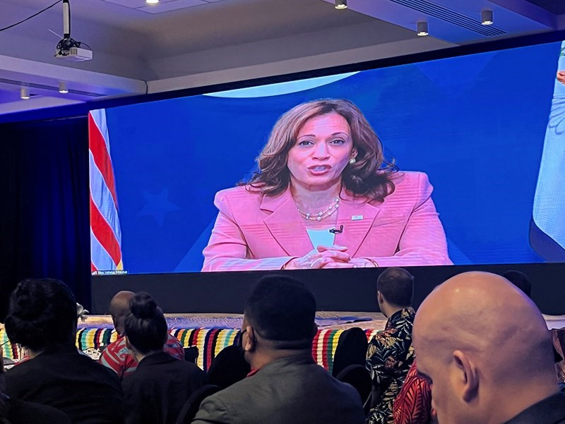 Kamala Harris durante el Foro de las Islas del Pacífico 2022.